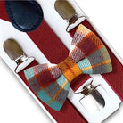 Fall Plaid Bow Tie & Burgundy Suspenders Set for men boys toddlers and babies.