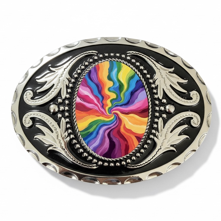 Decorative rainbow belt buckle for gay pride, LGBTQ pride aim a white background 