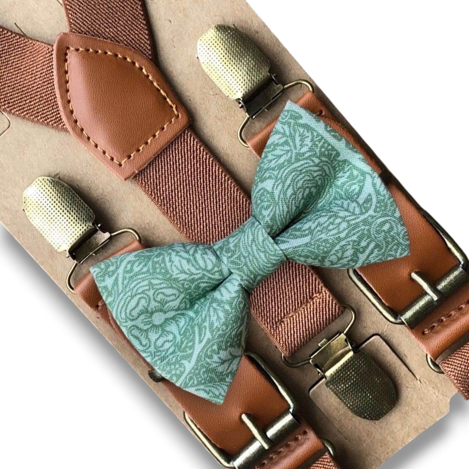 Floral Sage bow tie and suspenders for men, boys, toddlers and babies.
