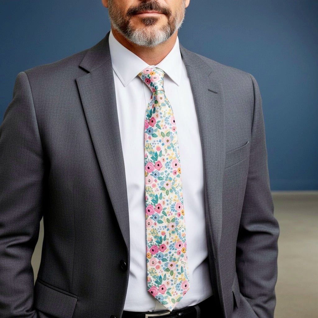 Wonderland Garden Floral Necktie- Men’s Tie for Wedding