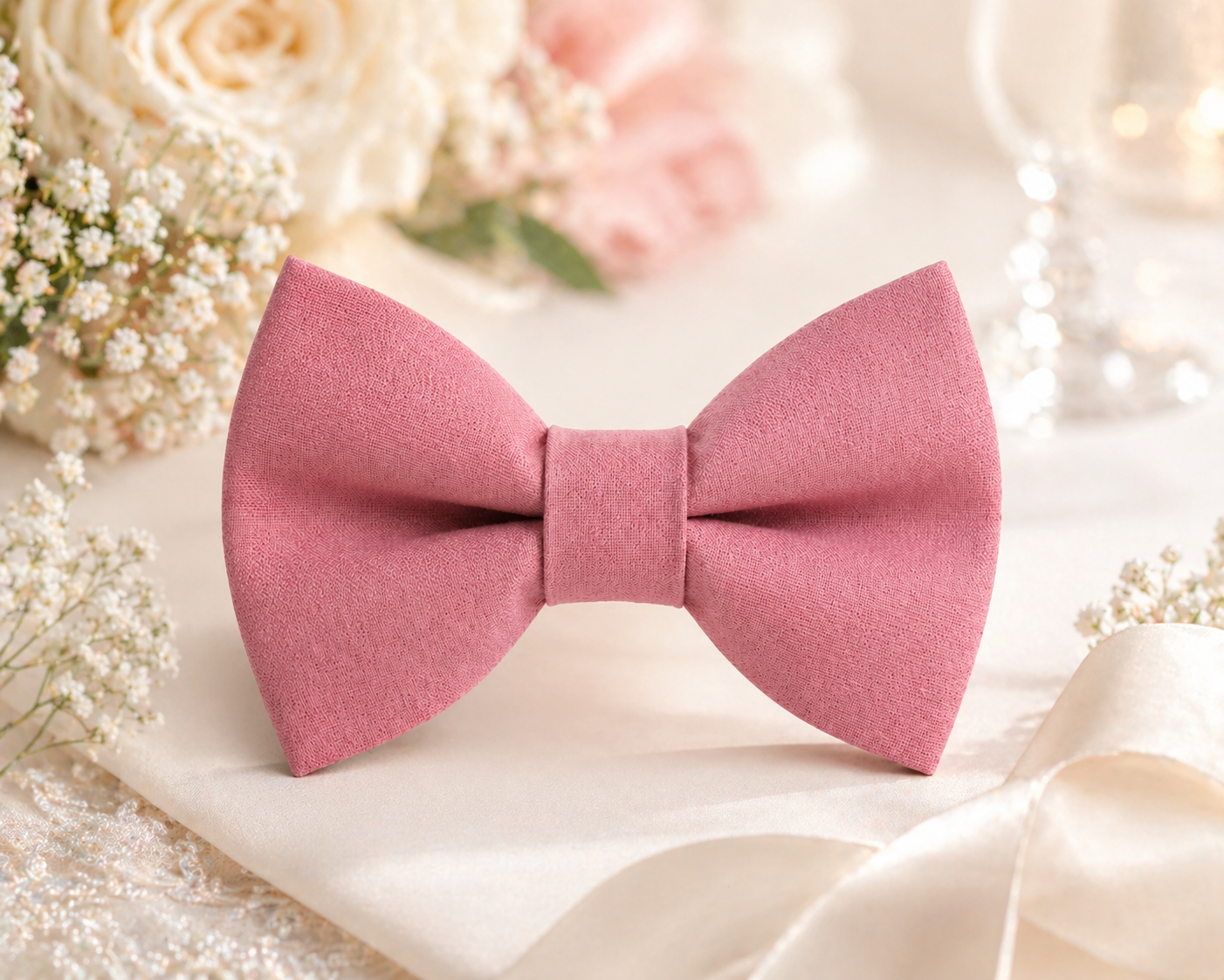 Elegant dusty rose wedding bow tie for groom and groomsmen, premium fabric pre-tied bow tie in romantic blush pink shade