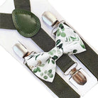 Floral Green Bow Tie & Olive Suspenders Set- Dark Green Sage For men boys and toddlers.