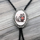 Valentine’s Day Raccoon Bolo Tie, Western Accessory With genuine black leather cord