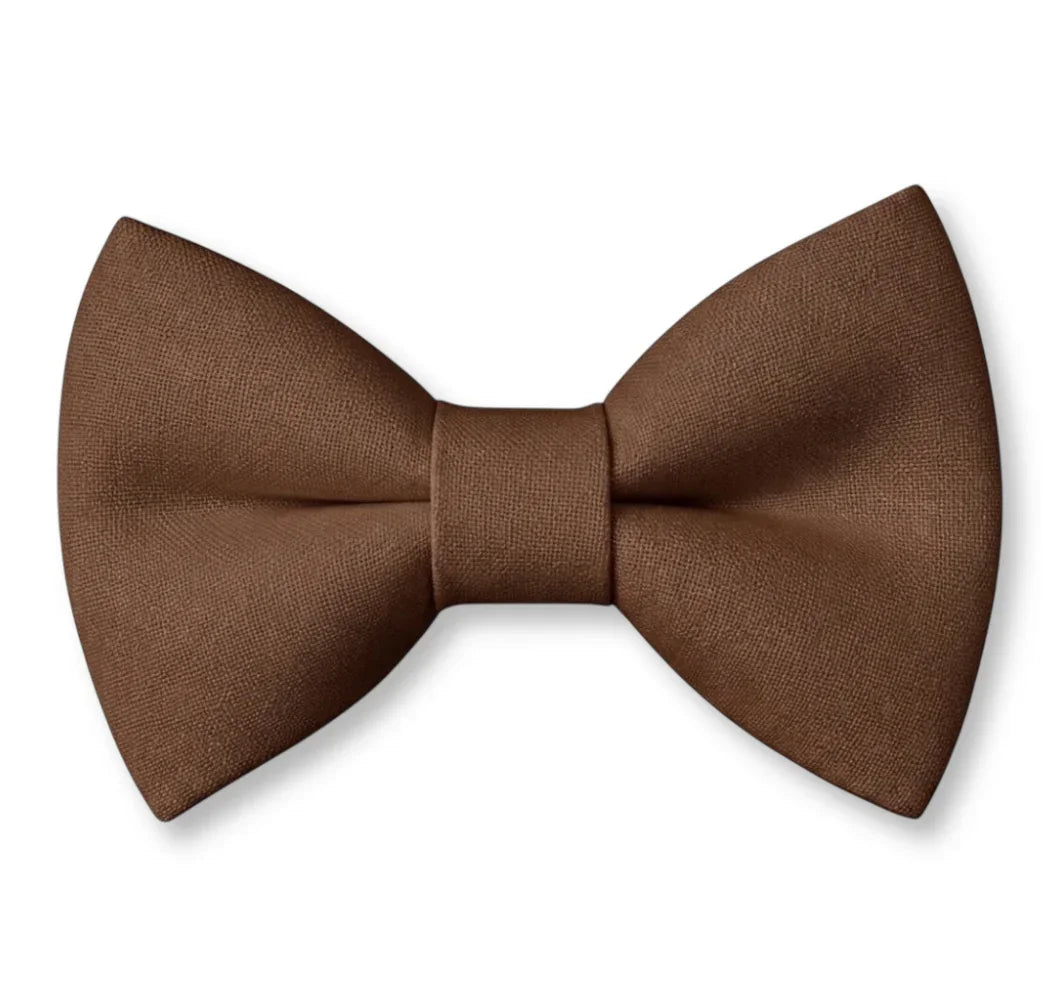 Pre-tied chocolate brown cotton bow tie for men and boys on a white background