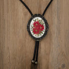 Christmas Bolo Tie with Poinsettia Floral Winter Wedding, Leather Cord