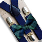 Navy plaid bow tie and suspenders for boys men and Christmas.