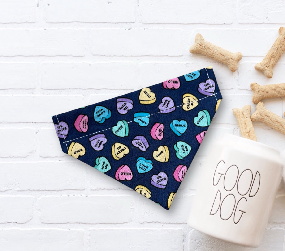 Valentine dog bandana with candy hearts
