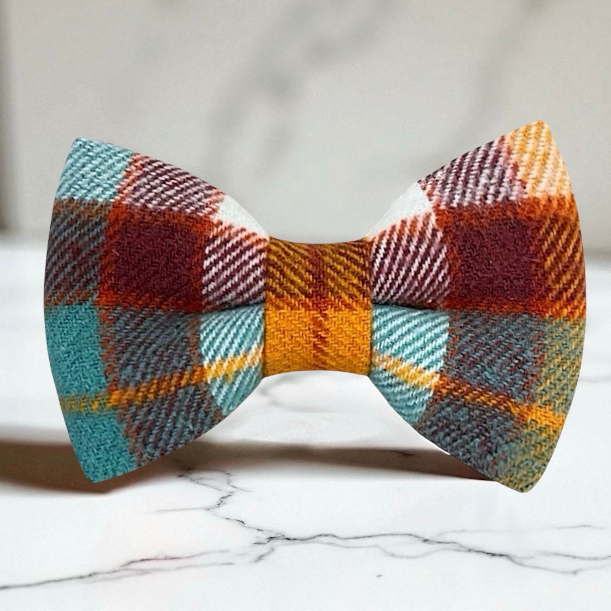 Fall Plaid Bow Tie - Orange and Blue Tartan