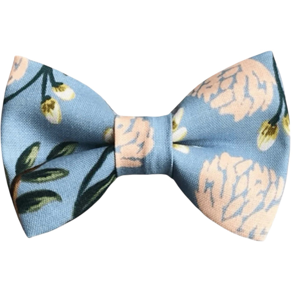 Dusty blue Floral patterned bow tie on a white background