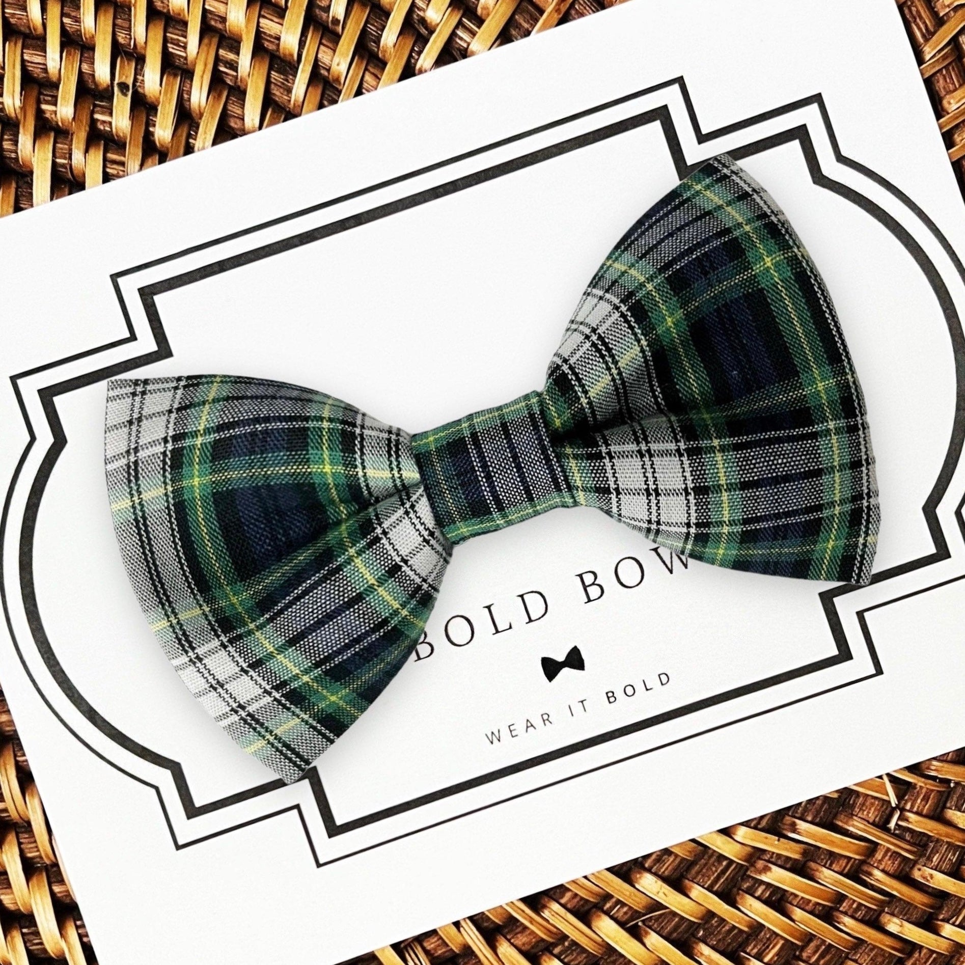 Navy, Green and White Tartan Plaid Dog Bow Tie for Dog Collar and Cat Collar