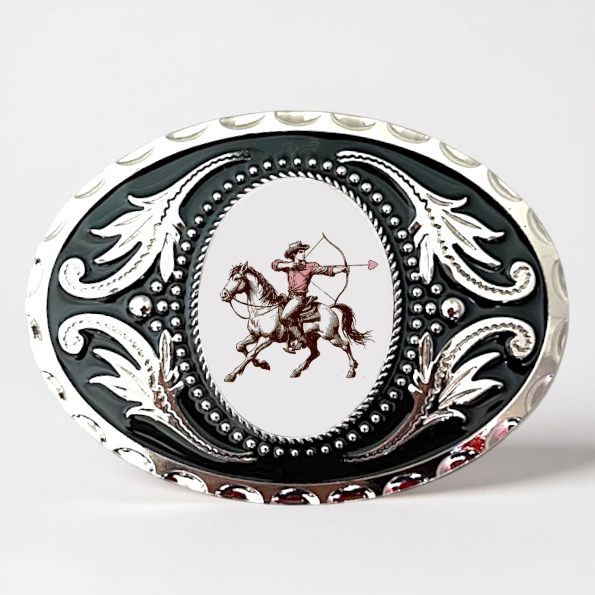 Cowboy Belt Buckle with Hearts, Valentine Western Accessory