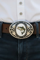 Silver Western Fish Belt Buckle with Jumping Largemouth Bass Detail.