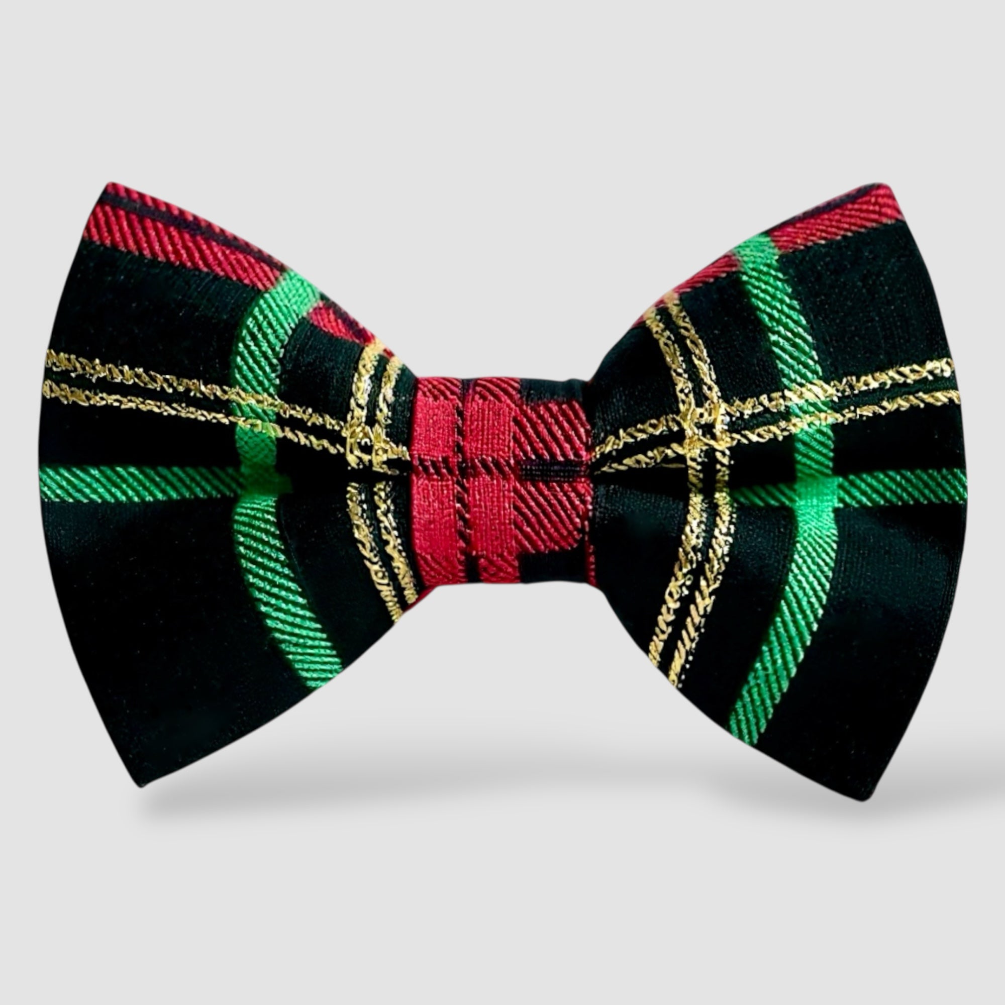 Christmas Hair Bow- Black, Gold, Red & Green Plaid