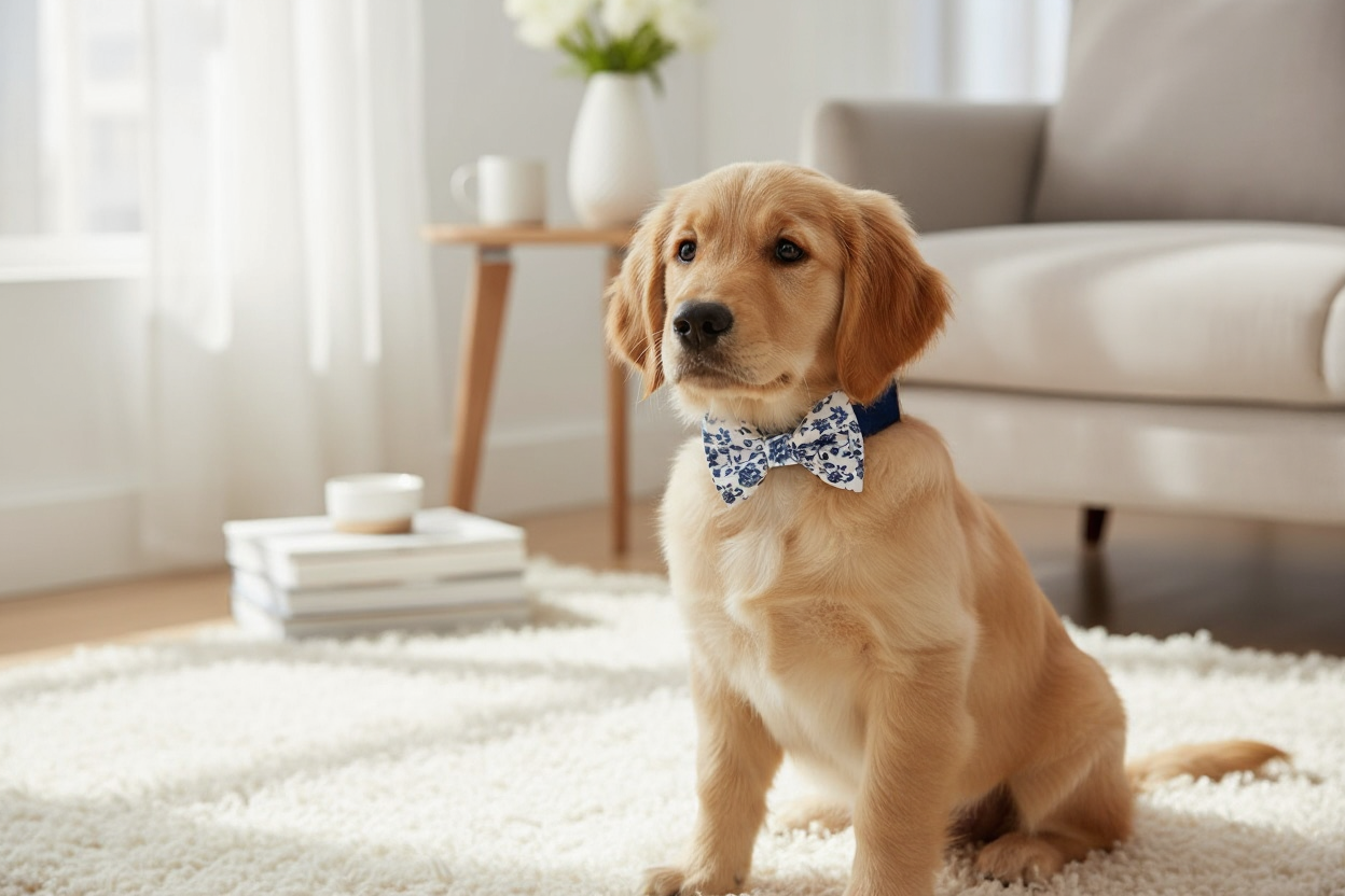 French Blue Floral Dog Bow Tie Collar