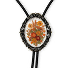 Floral Bolo Tie in Autumn Orange Botanical Rust for a Western Men's Gift.