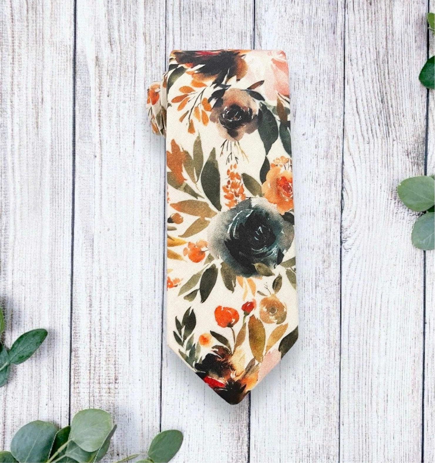 Ivory terracotta floral men’s tie for wedding or special event.