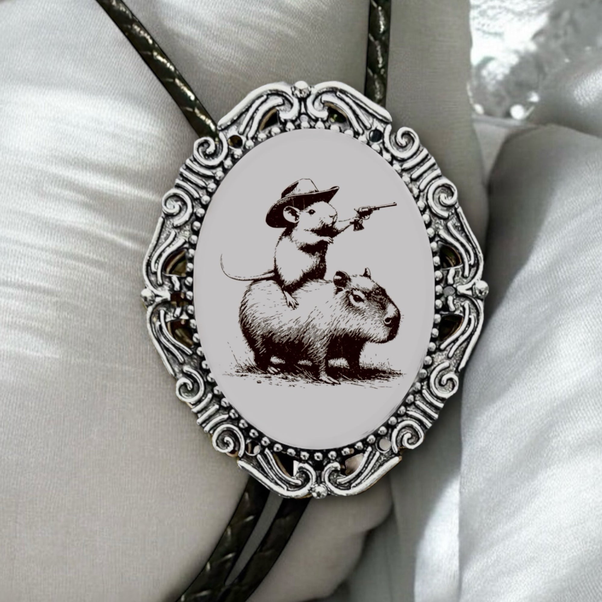 Bolo Tie with Funny Western Mouse Riding A Capybara