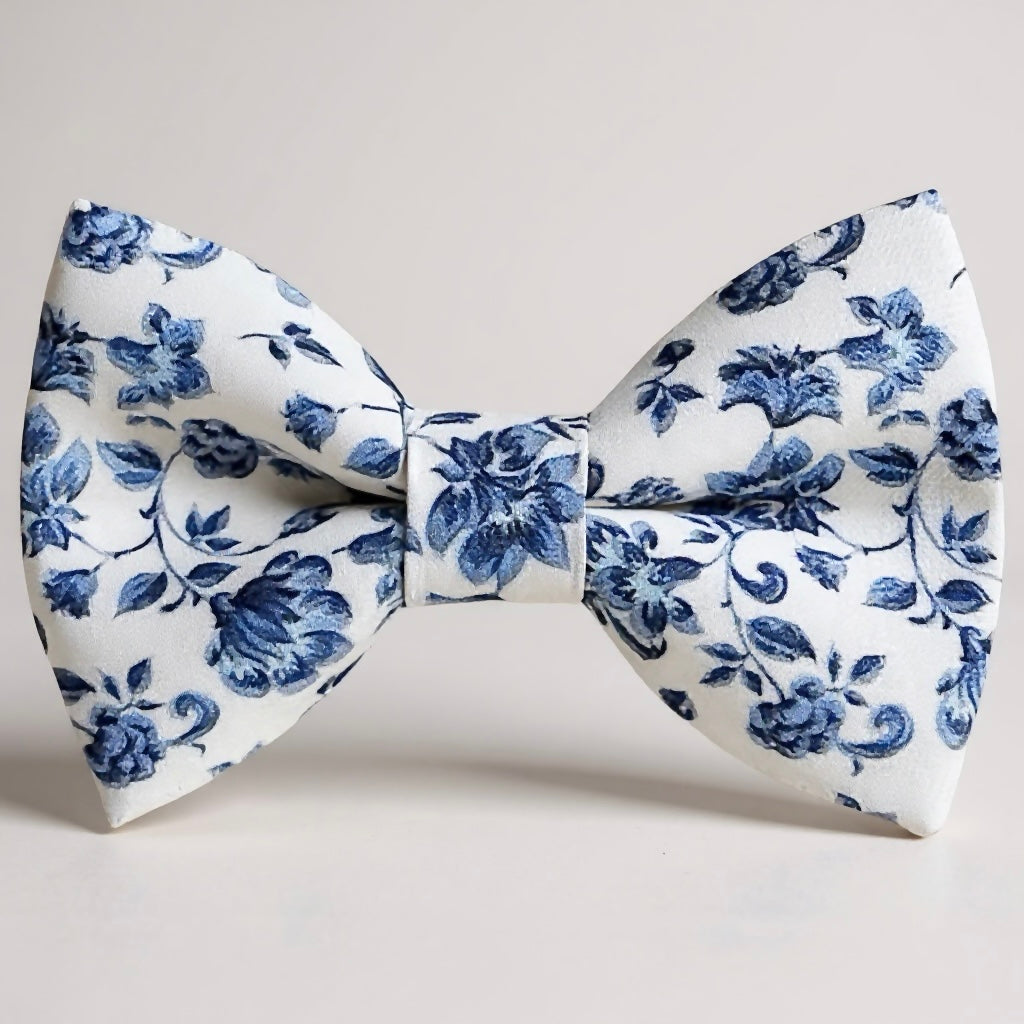 French Blue and White Floral Men’s Bow Tie