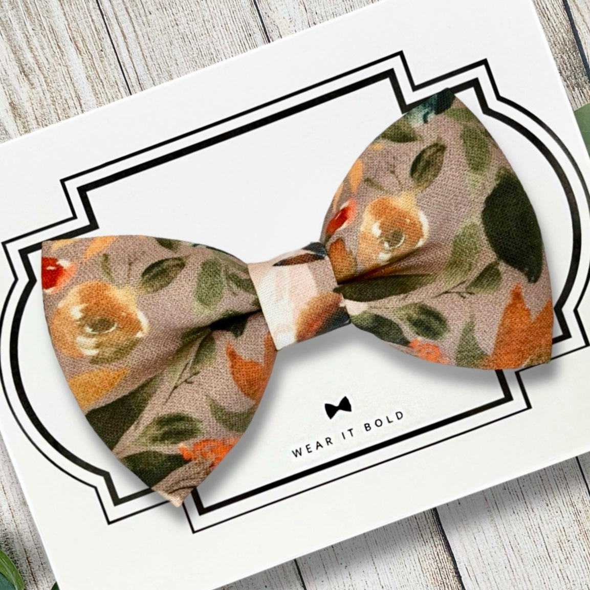 Taupe Autumn Floral Dog Bow Tie for Dog and Cat Collar