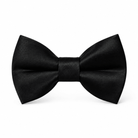 A classic black bow tie with a pre-tied shape, centered on a clean white background.