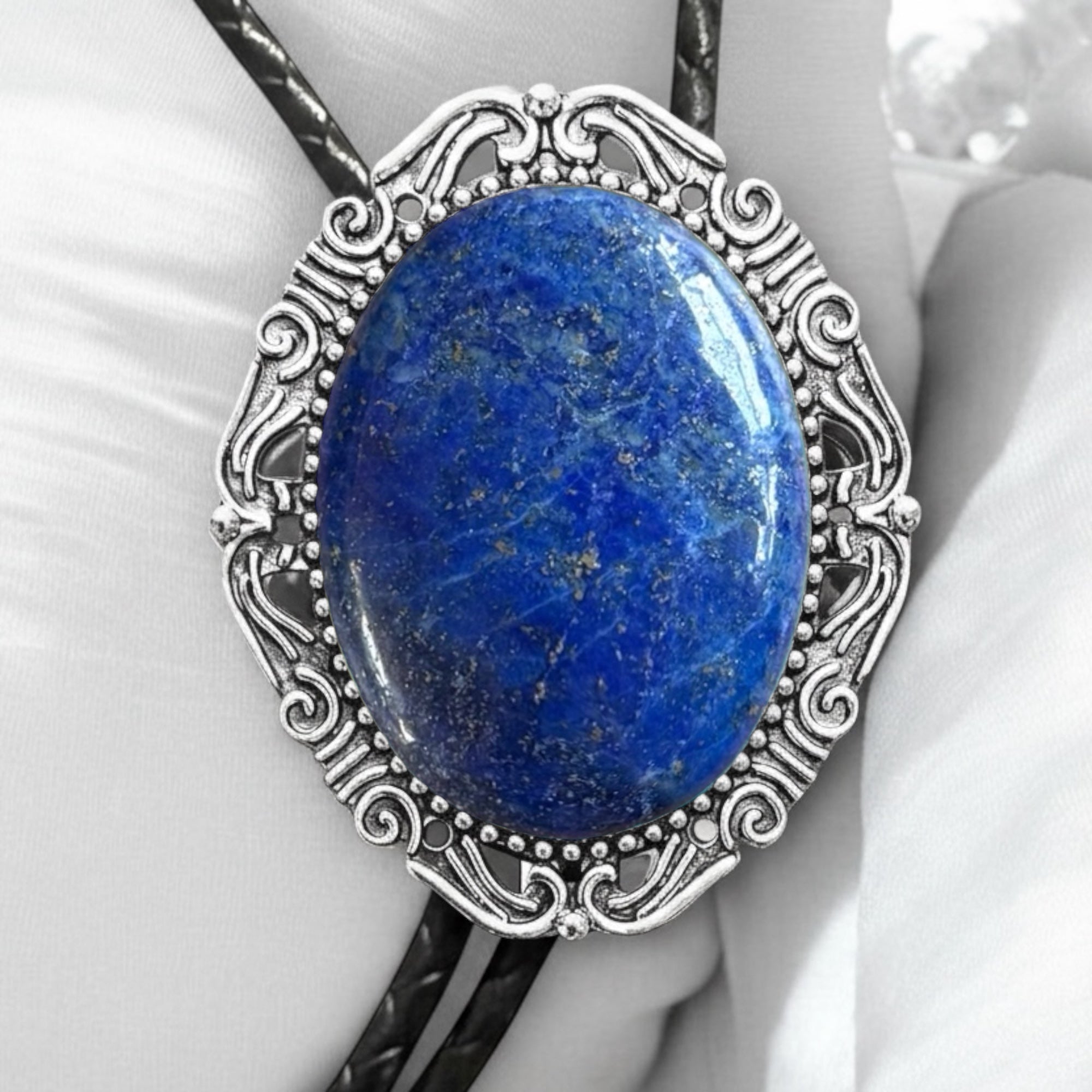 Blue Stone Bolo Tie- Silver Western Wedding Accessory for Men and Women by The Bold Bow Tie