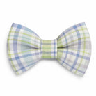 Plaid bow tie with green, blue, and white pattern for Easter on a white background