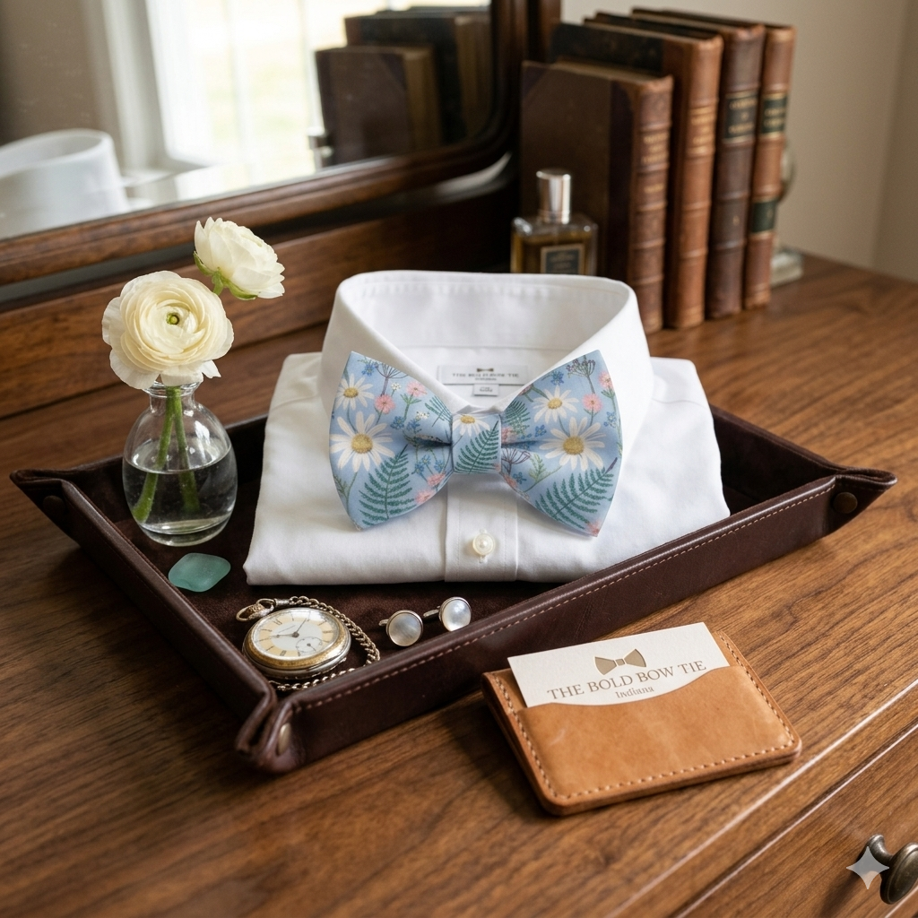 Blue wildflower groomsman bow tie.