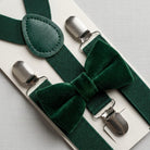 Green velvet bow tie and suspenders for Christmas.