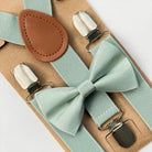 Sage bow tie and suspenders for men boys and weddings.