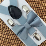 Load image into Gallery viewer, Dusty Blue Satin Bow Tie &amp; Dusty Blue Suspenders Set

