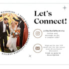 The image is a collage featuring a bride and groom surrounded by their wedding party, with a focus on the couple and their celebration.
