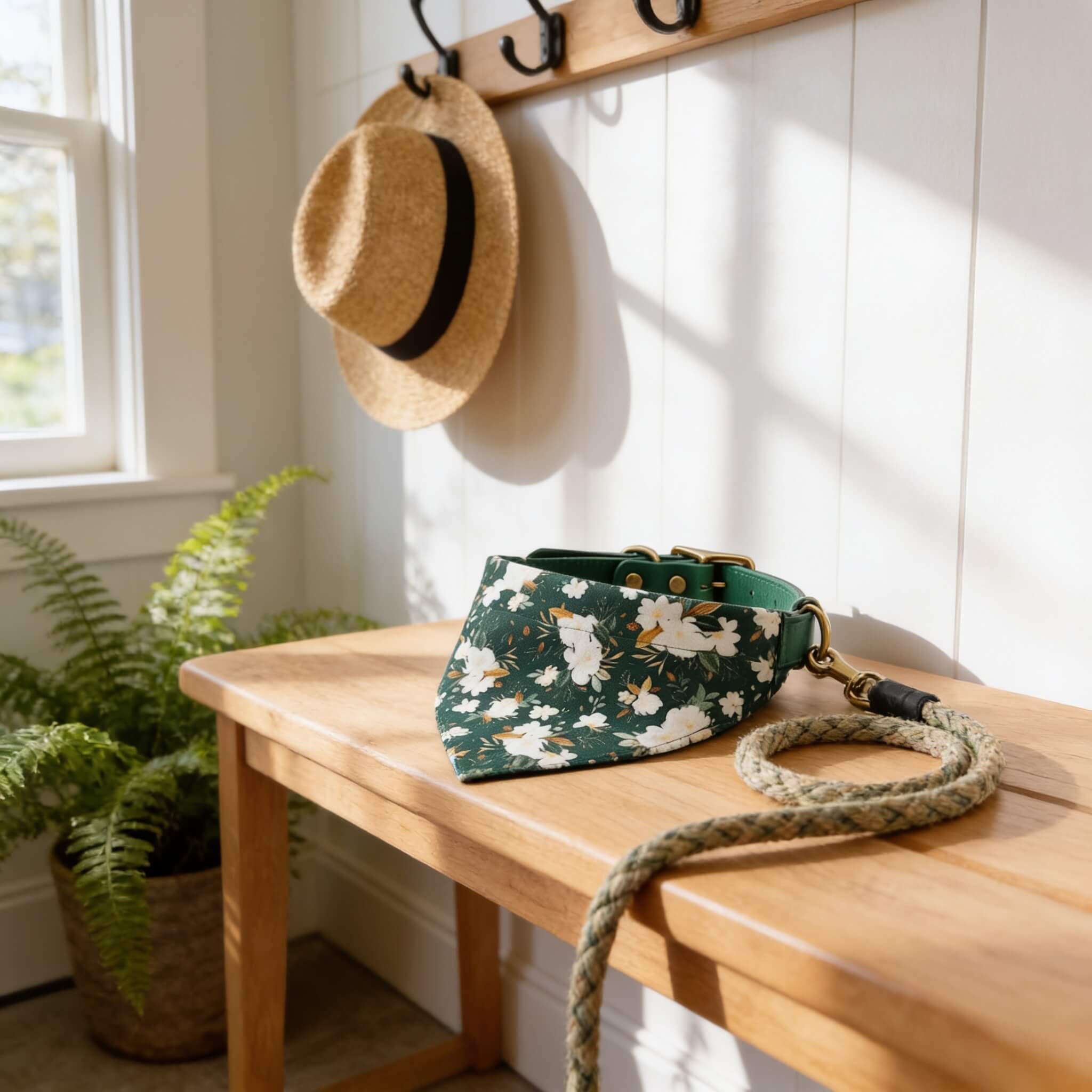 Floral dog bandana in Emerald green.