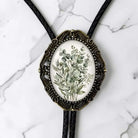 Bolo tie with sage and eucalyptus flowers for weddings and rustic wedding tie.