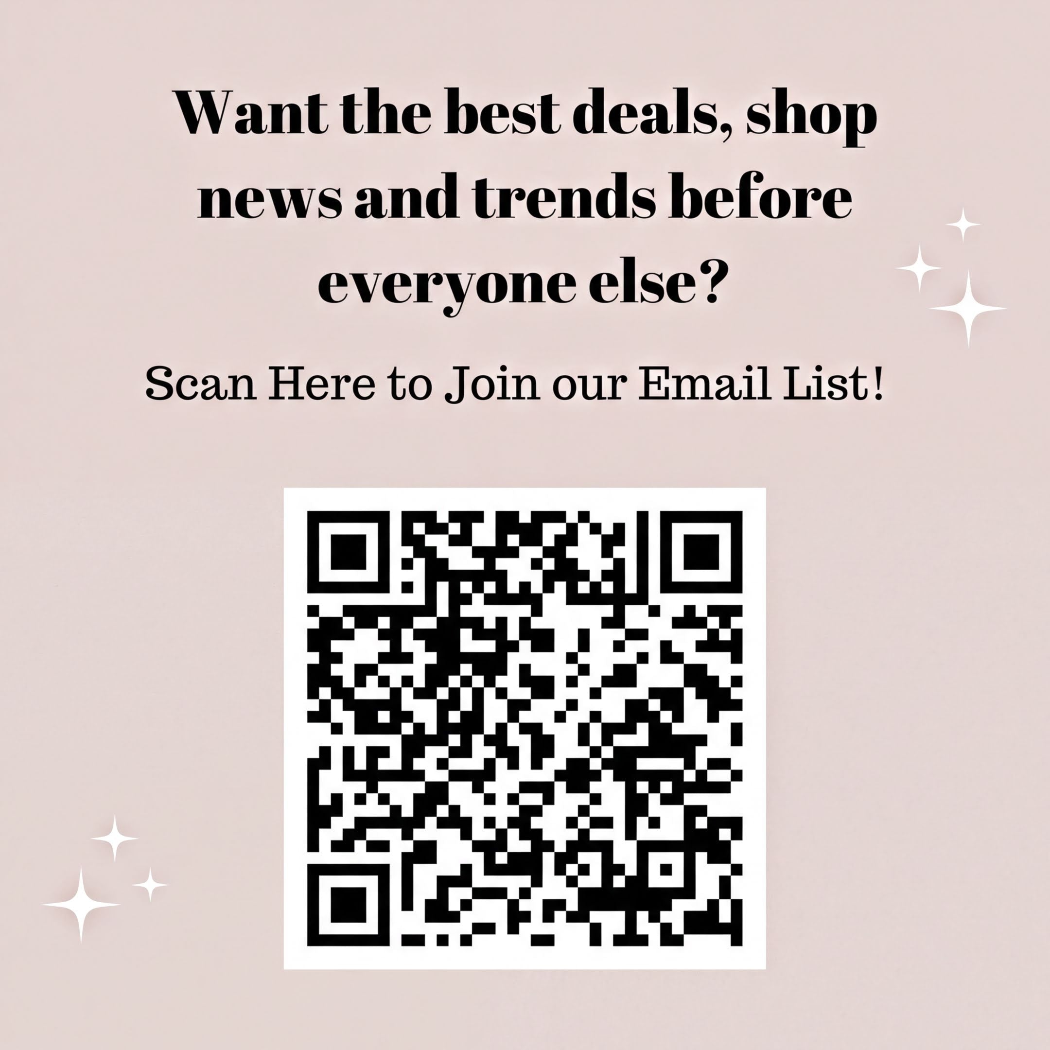 a QR code and a message asking for the best deals, news, and trends before everyone else.