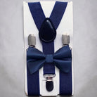 Navy bow tie and suspenders for men, toddlers, wedding groomsmen.