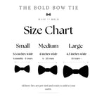 Size chart for Vintage Sunflower Bow Tie showing Small Medium and Large with widths 3.5 4 and 4.5 inches and bow tie icons