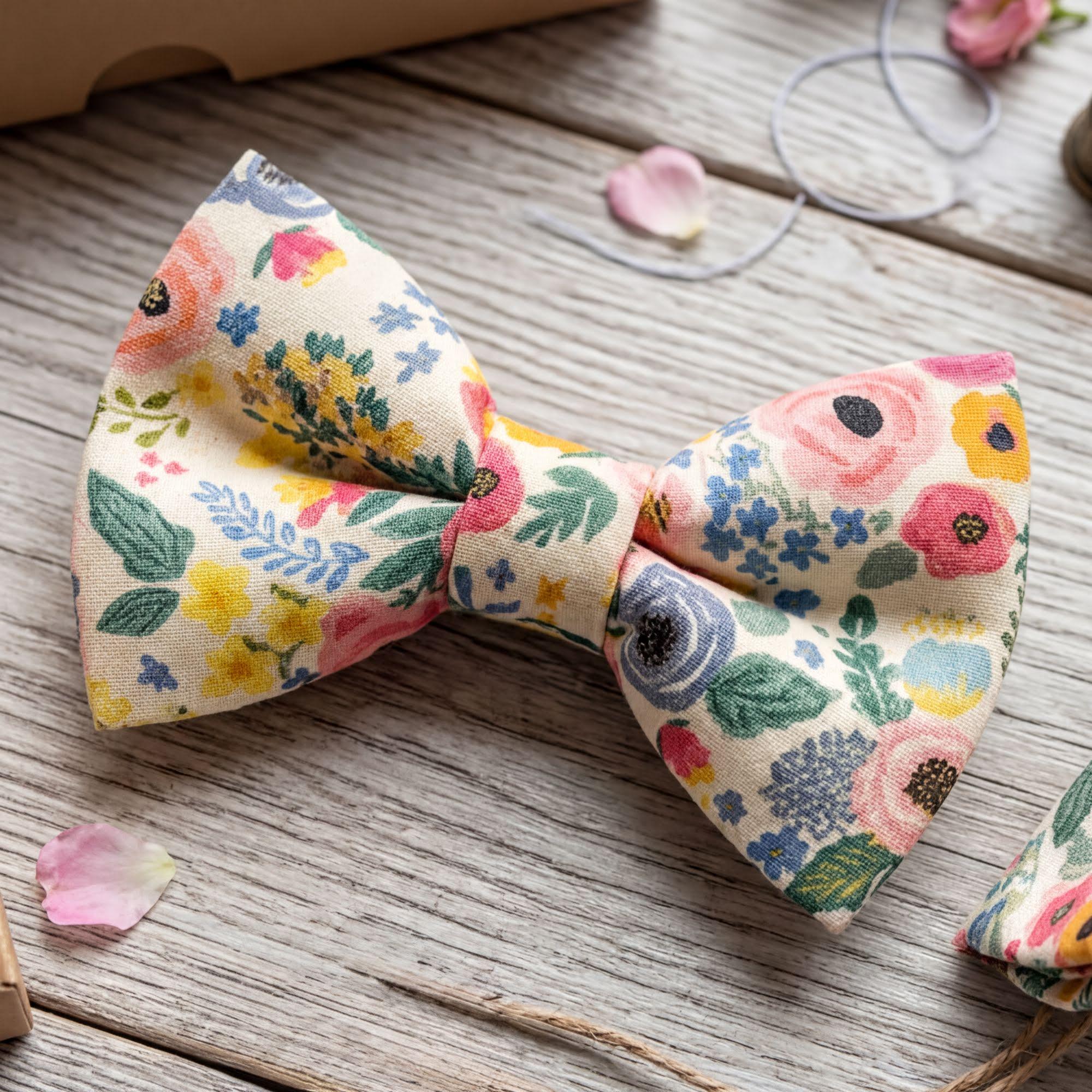 Floral bowtie for men, toddlers and boys for wedding ceremonies.