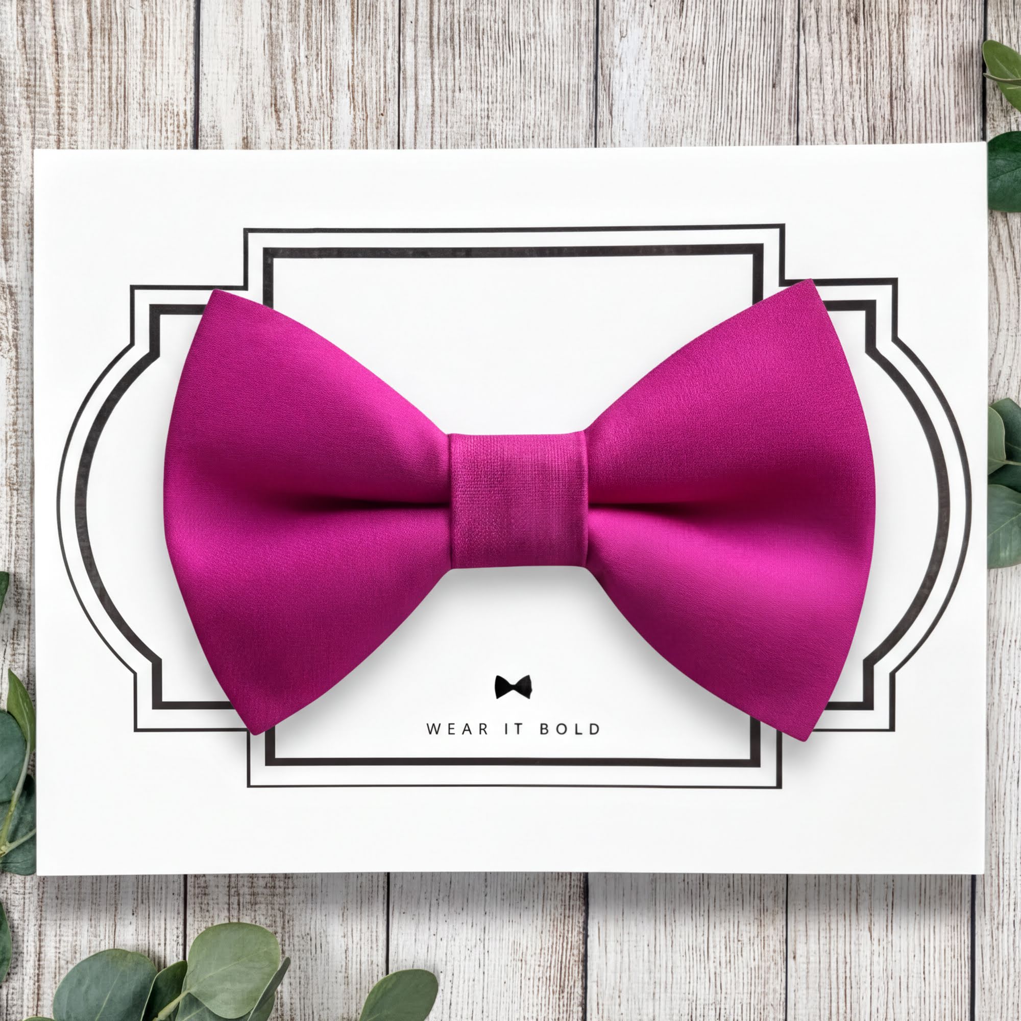 Dog bow tie size chart. Size Small is 3 1/2 inches wide for small dogs under 15 lbs. Size Medium is 4 inches wide for medium dogs between 15 band 40 lbs. Size Large is 4 1/2 inches wide for Large Dogs between 40 band 80 lbs. Size Extra Large is 5 1/2 inches wide for Extra Large Dogs over 80 lbs. Sizing is up to preference and pet bow ties slide on to dog collars with elastic.