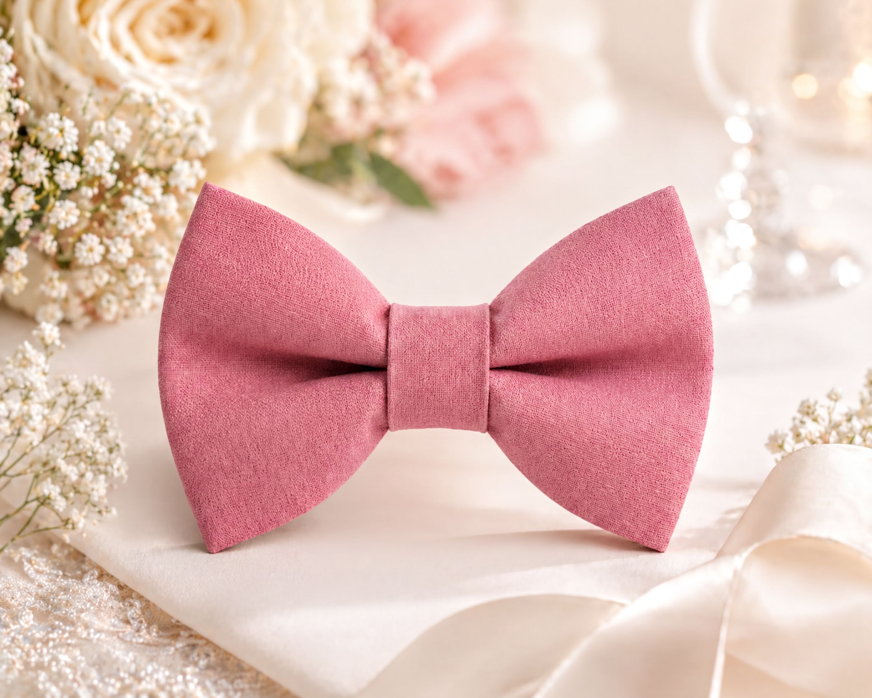 Elegant dusty rose wedding bow tie for groom and groomsmen, premium fabric pre-tied bow tie in romantic blush pink shade
