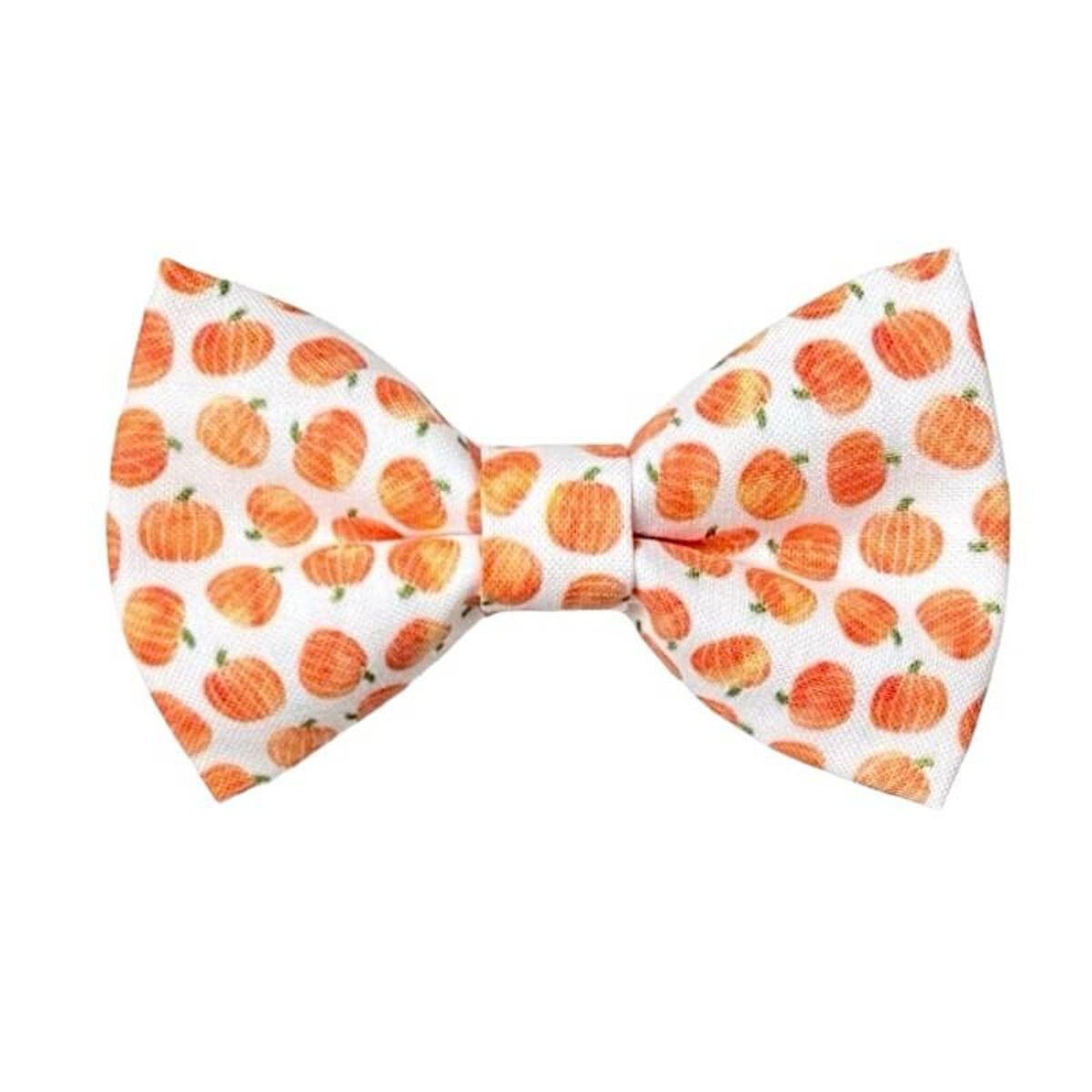 Halloween dog bow tie with orange pumpkins on a white backgorund.
