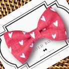 Handmade red heart dog bow tie for collars, hand-sewn in the USA by a family-owned business.