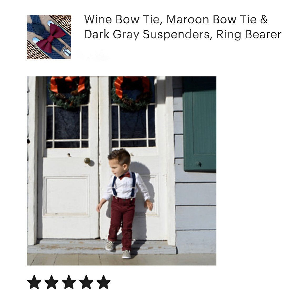 Burgundy Bow Tie & Dark Gray Suspenders Set