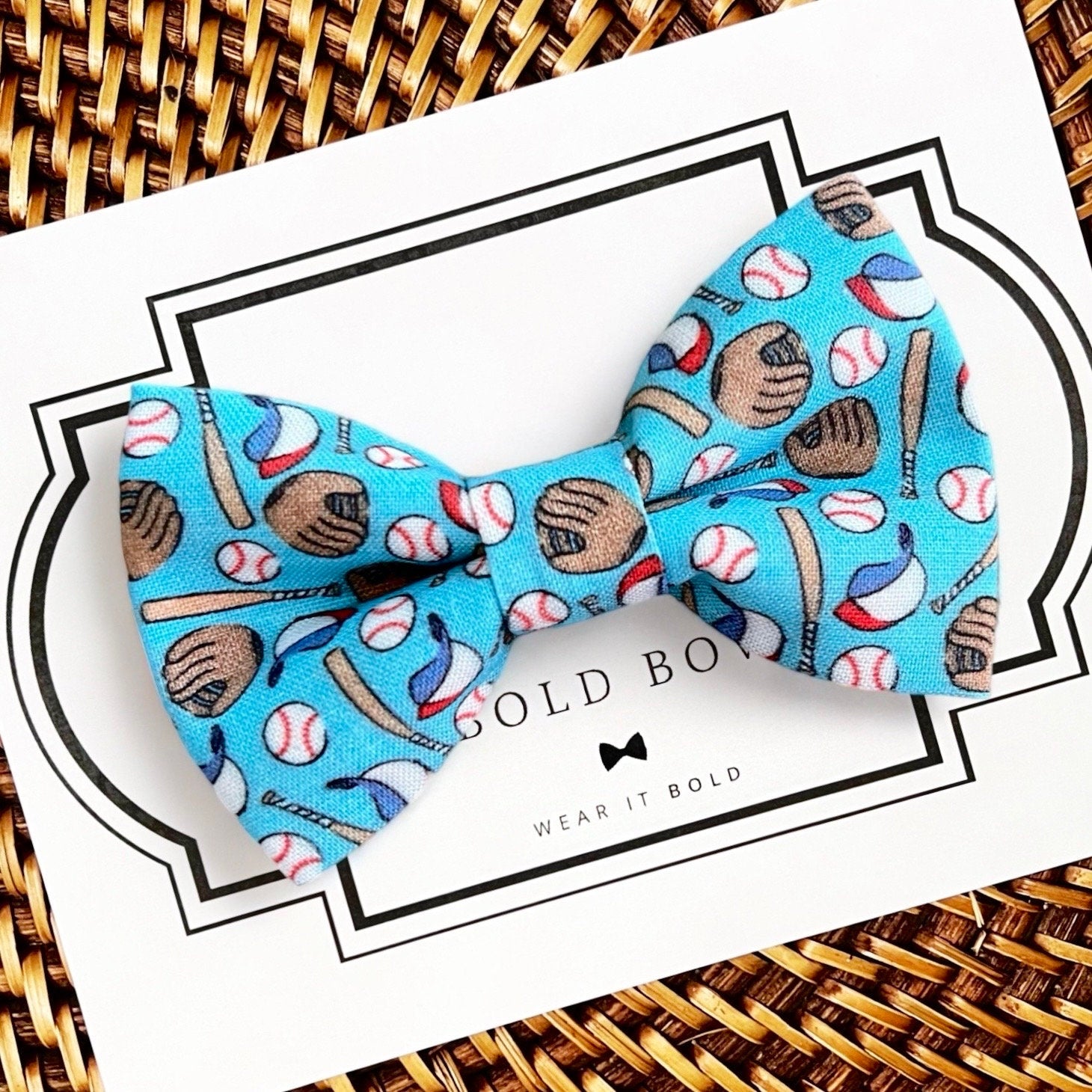 Blue Baseball Bow Tie for Dog Collar or Cat Collar