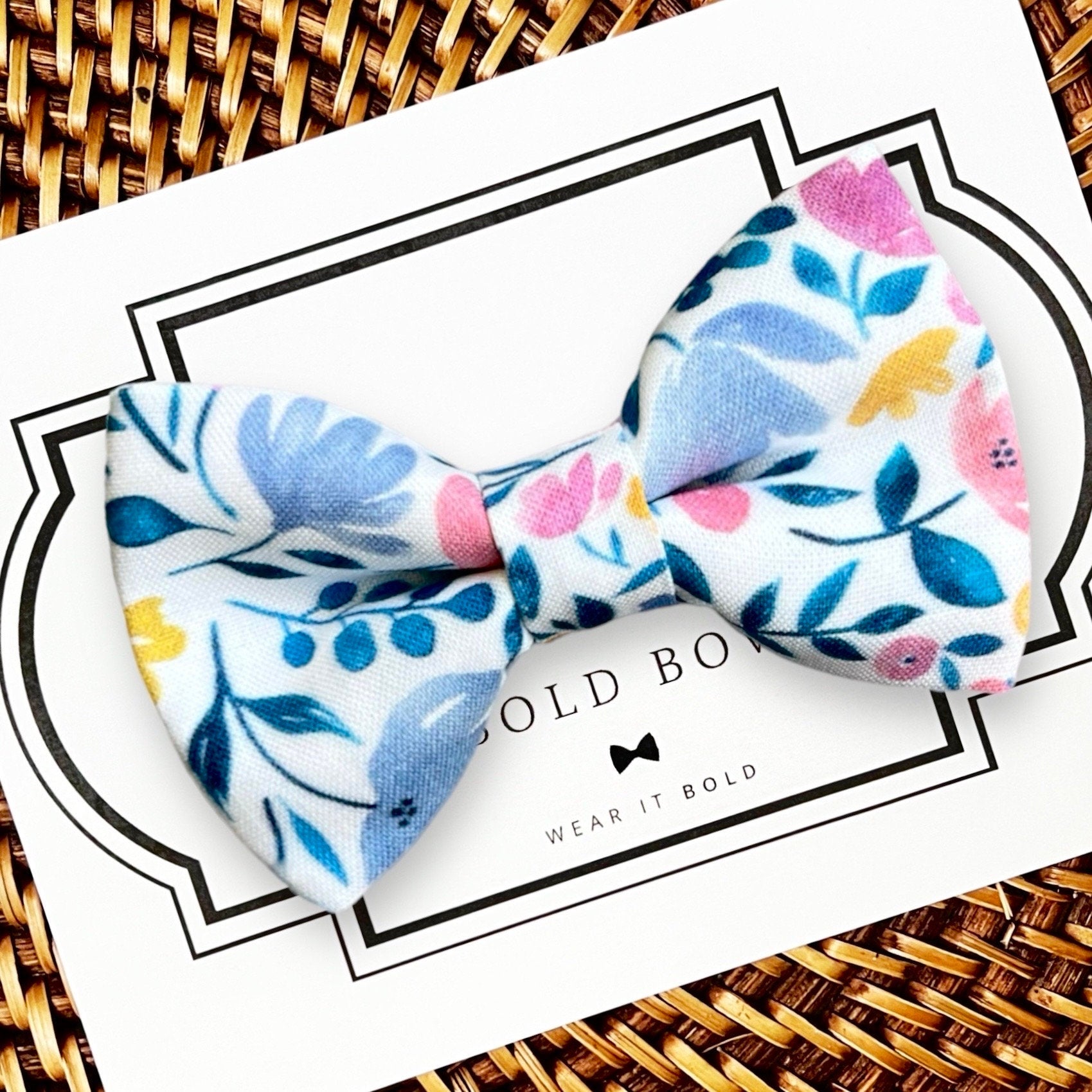 Blue Floral Dog Bow Tie or Cat Bow Tie