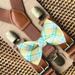 Load image into Gallery viewer, Yellow Easter Bow Tie &amp; Cognac Suspenders
