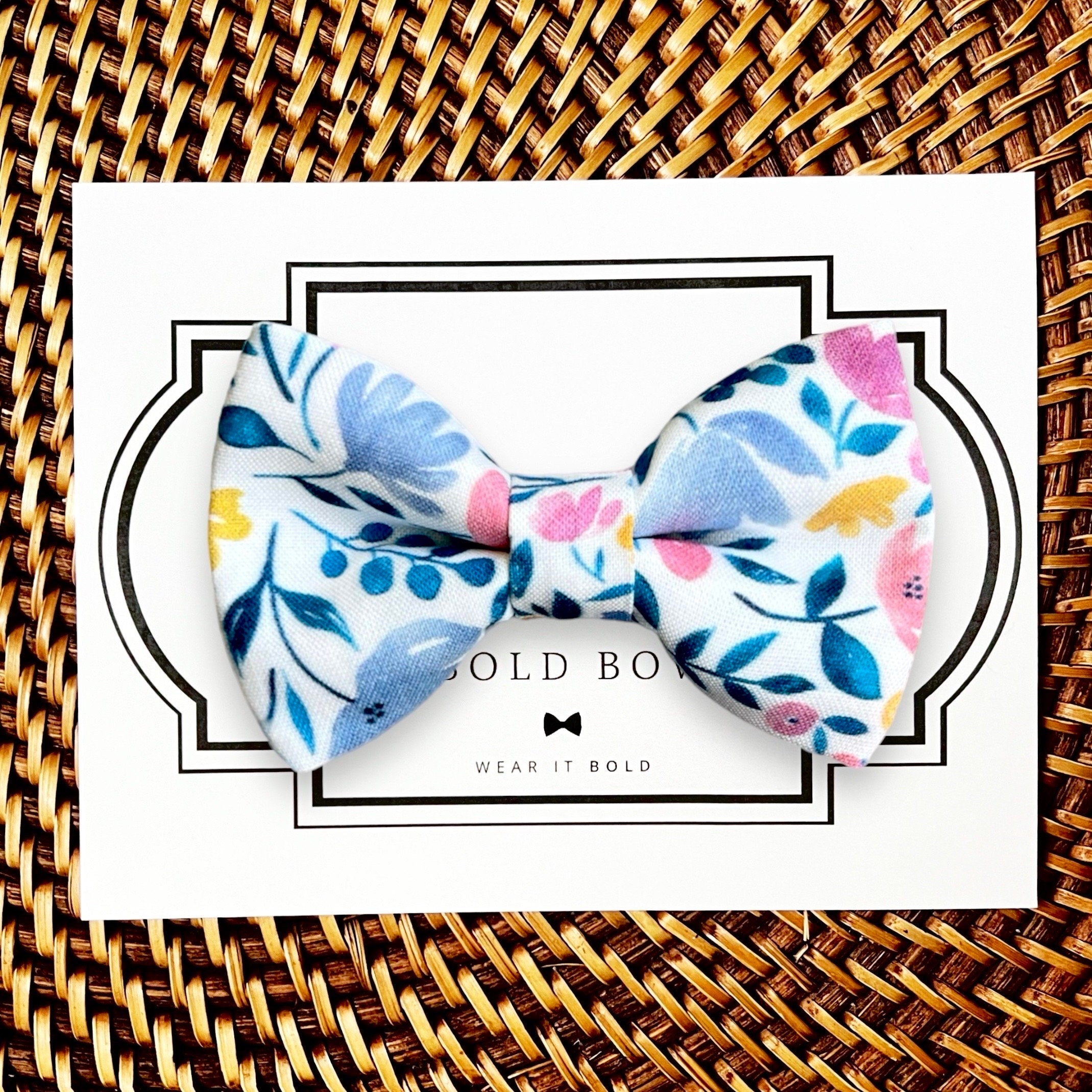 Blue Floral Dog Bow Tie or Cat Bow Tie