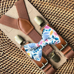 Load image into Gallery viewer, Floral Bow Tie &amp; Cognac Brown Suspenders
