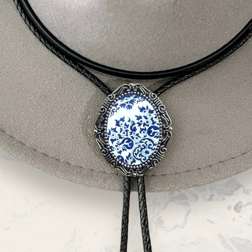 French Blue Floral Bolo Tie
