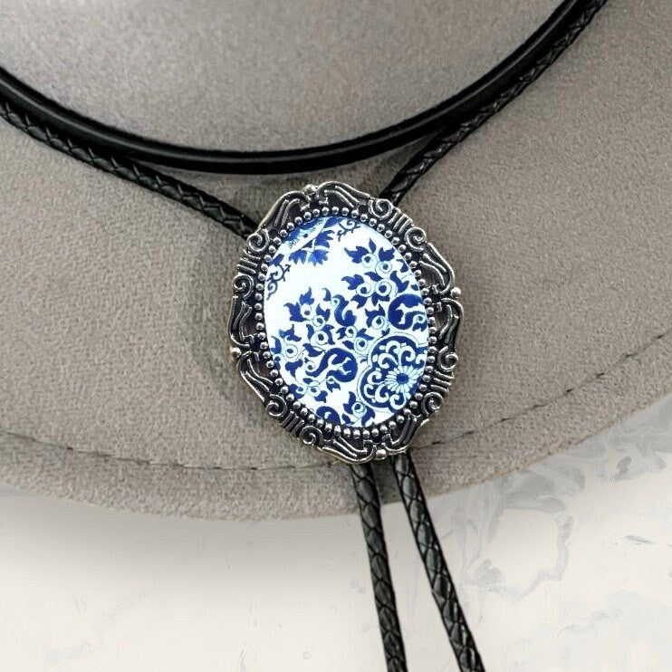 French Blue Floral Bolo Tie