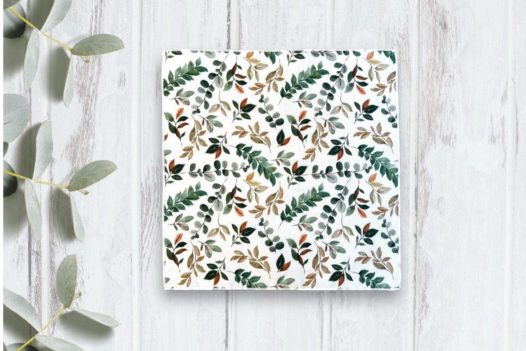 Floral green pocket square for wedding or special event.